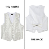 Paisley Floral 3pc Suit Vest Set - WHITE BEIGE