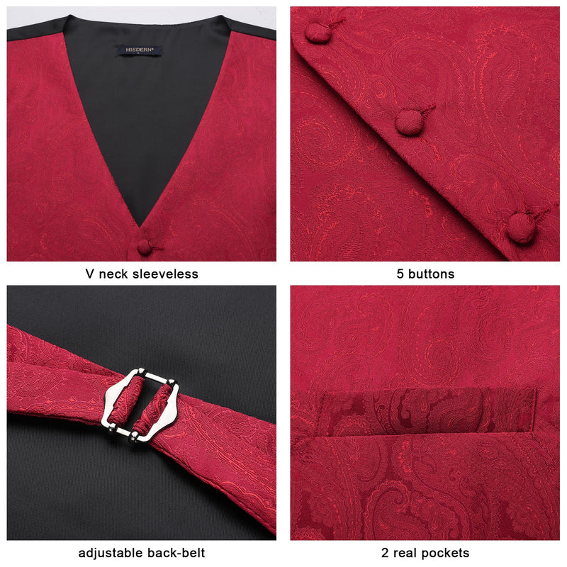Paisley Floral 3pc Suit Vest Set - BURGUNDY-1