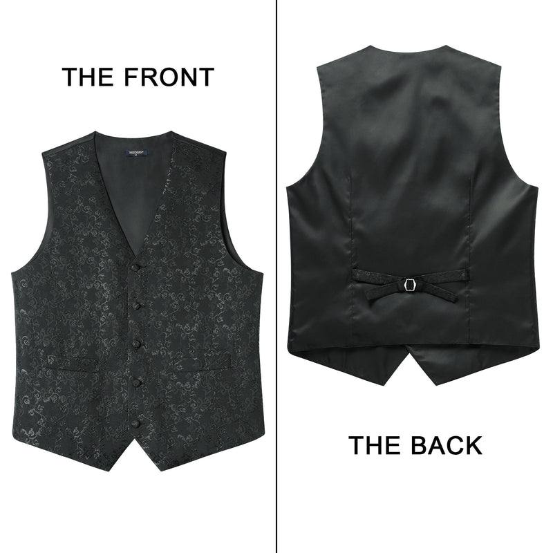 Paisley Floral 3pc Suit Vest Set - B-BLACK FLORAL JACQUARD