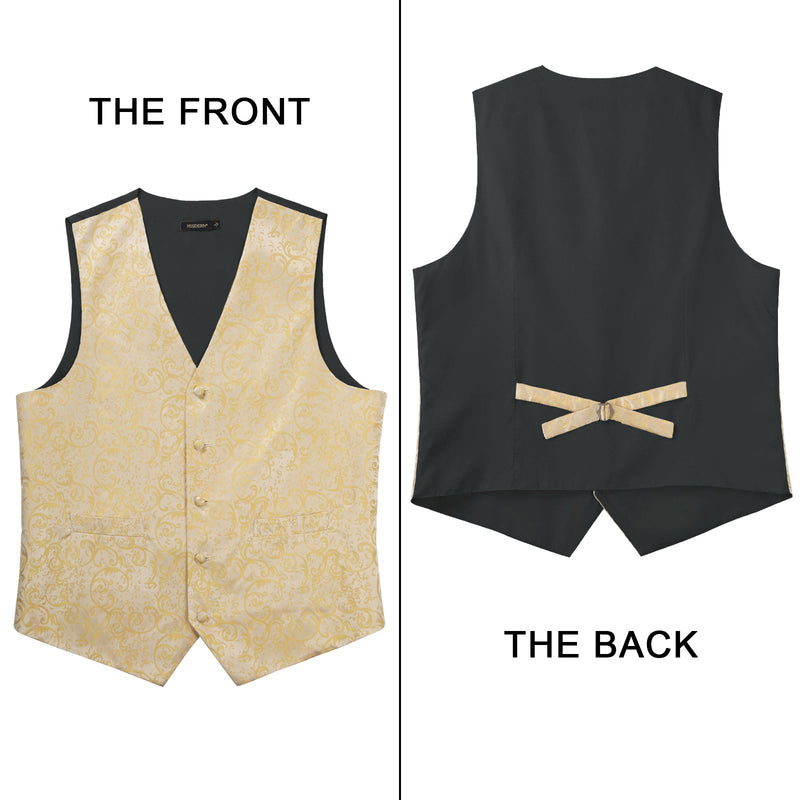 Paisley Floral 3pc Suit Vest Set - F-YELLOW GOLD FLORAL