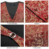 Paisley Floral 3pc Suit Vest Set - A-BURGUNDY FLORAL