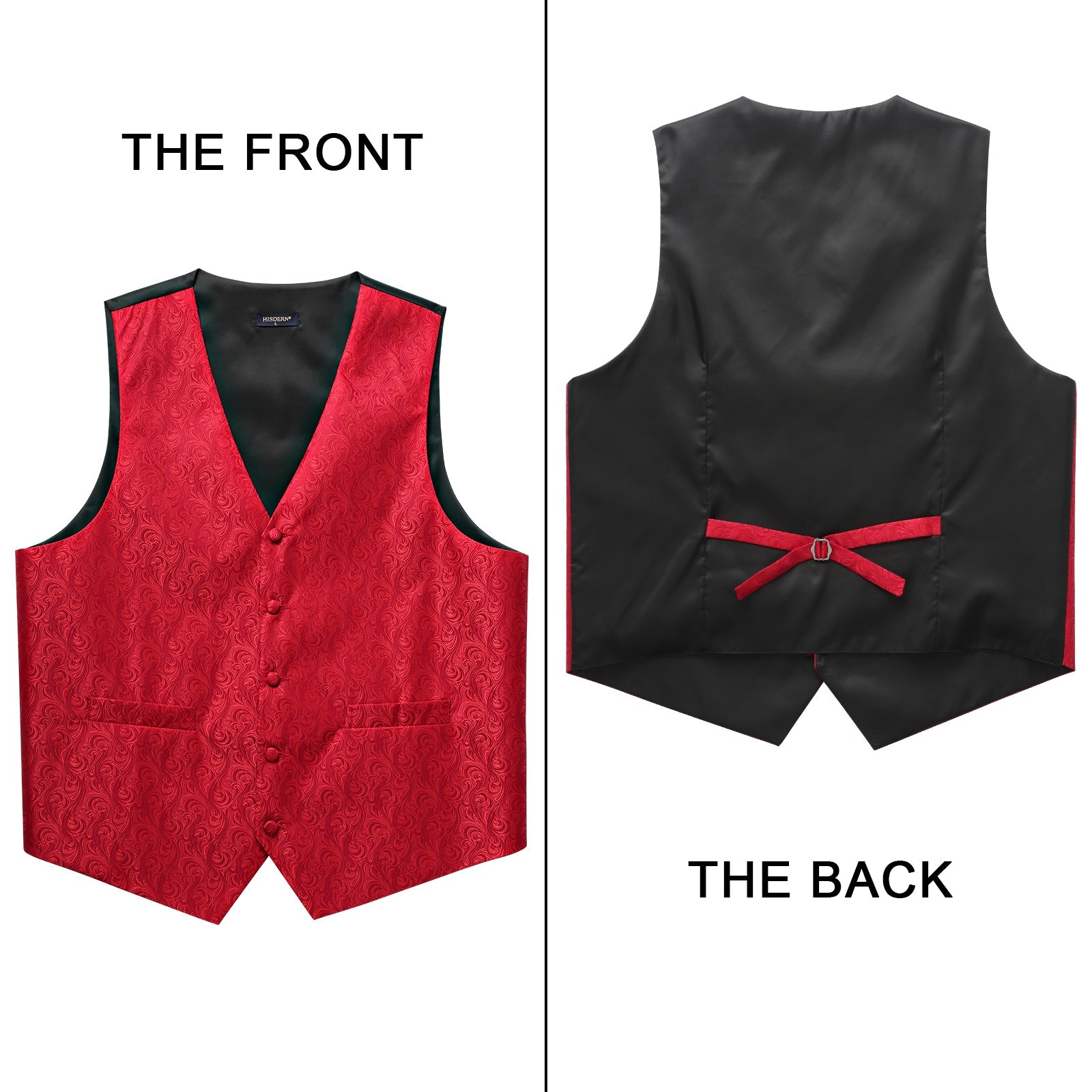 Hisdern Men's Red Paisley Vest Tie Set For Weddings Anniversary