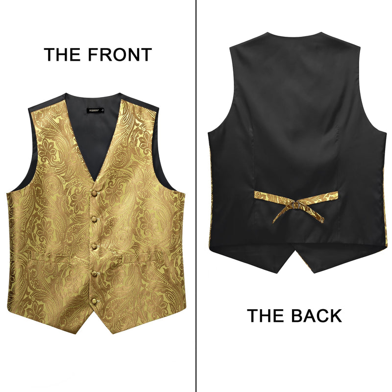 Paisley Floral 3pc Suit Vest Set - GOLD FLORAL