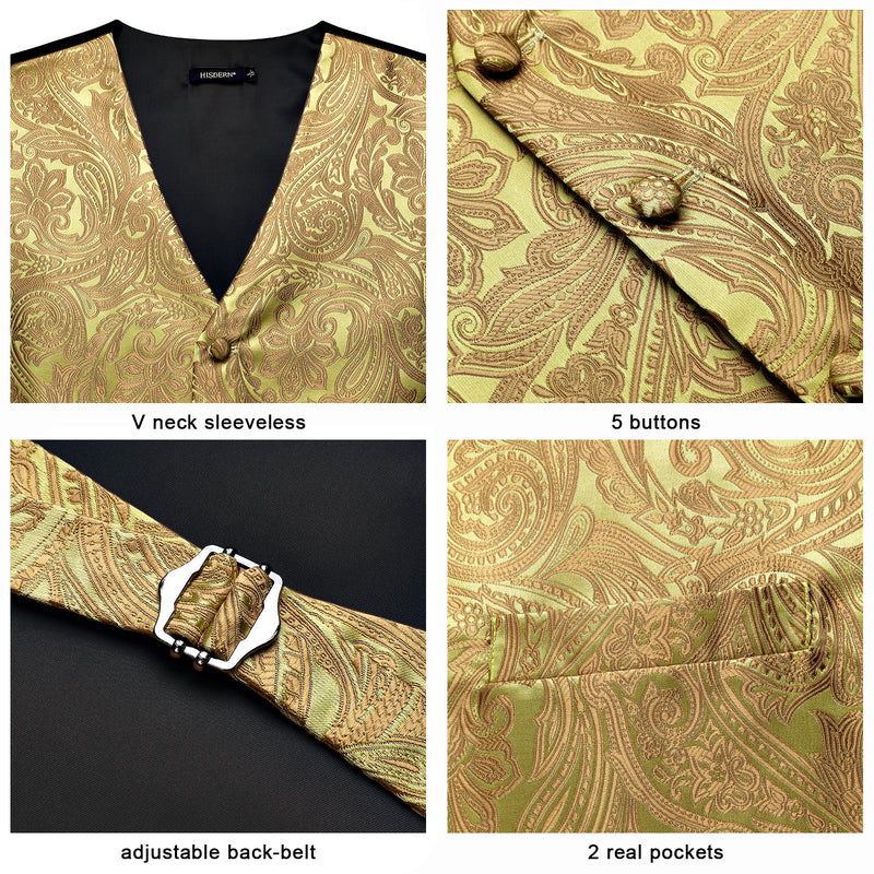 Paisley Floral 3pc Suit Vest Set - GOLD FLORAL
