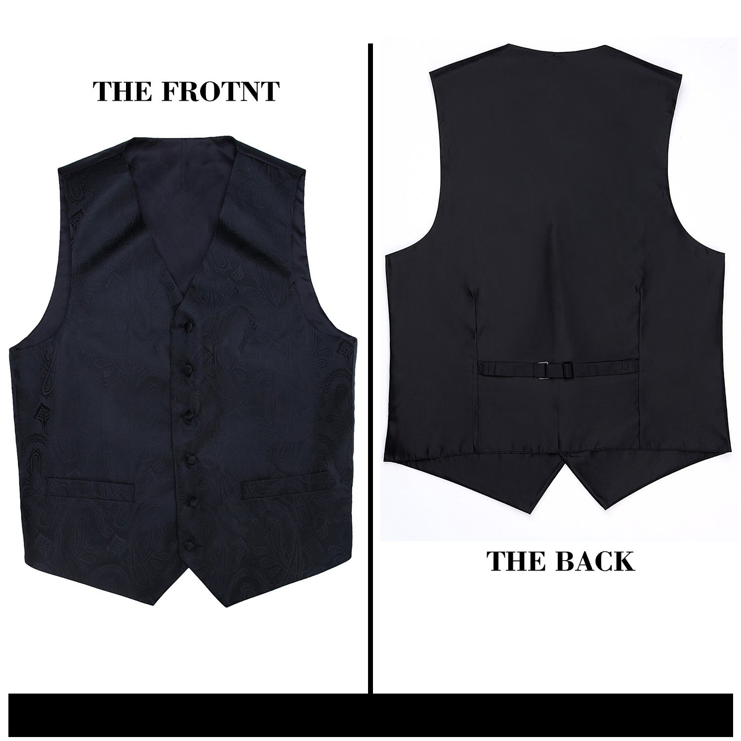 Paisley Vest Tie Handkerchief Set Black 3