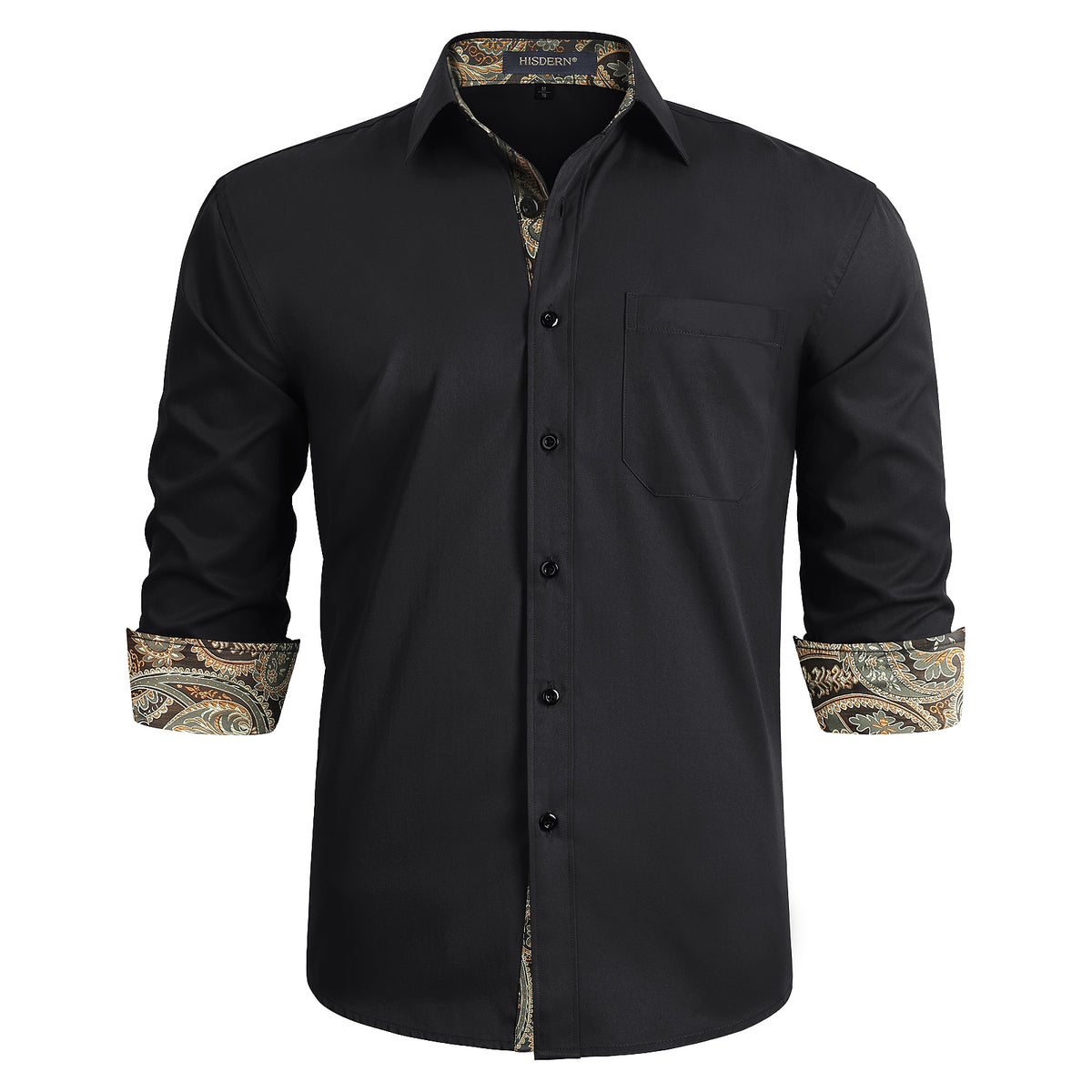 Men's Black Gold Dress Shirt with Contrast Collar for Casual 4XL