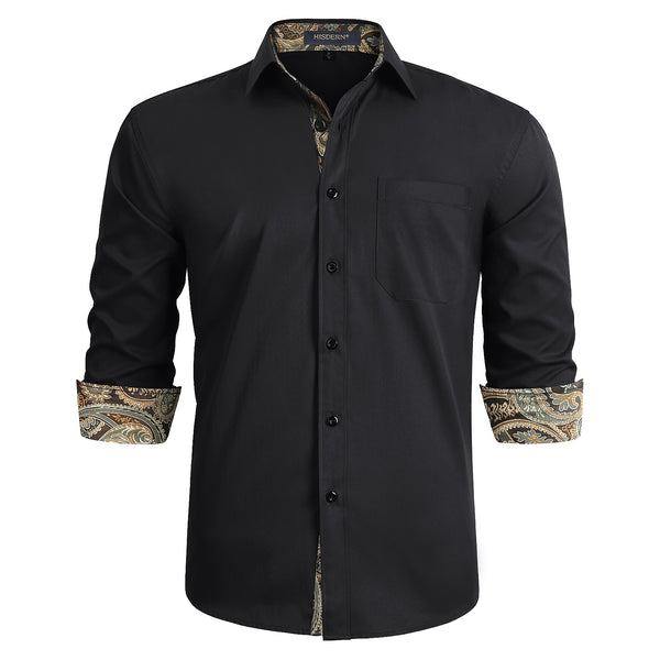 Casual Formal Shirt with Pocket - BLACK/GOLD 1