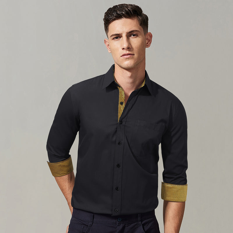 Casual Formal Shirt with Pocket - BLACK/GOLD – Hisdern