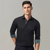 Casual Formal Shirt with Pocket - BLACK/AUQA