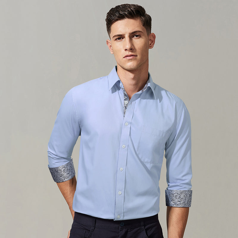 Casual Formal Shirt With Pocket Light Blue Grey