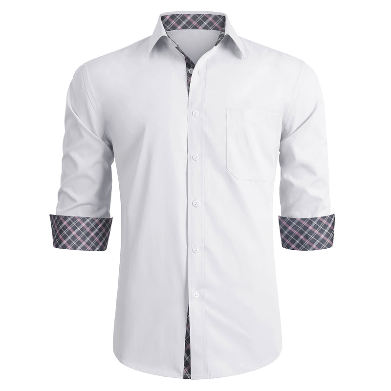 Casual Formal Shirt with Pocket - WHITE/PINK