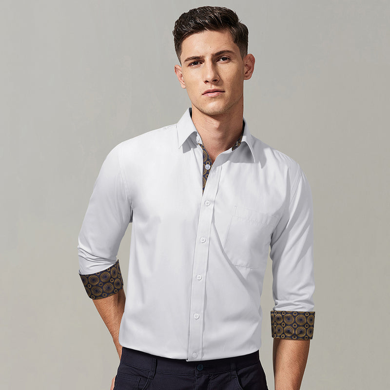 Casual Formal Shirt With Pocket White Gold