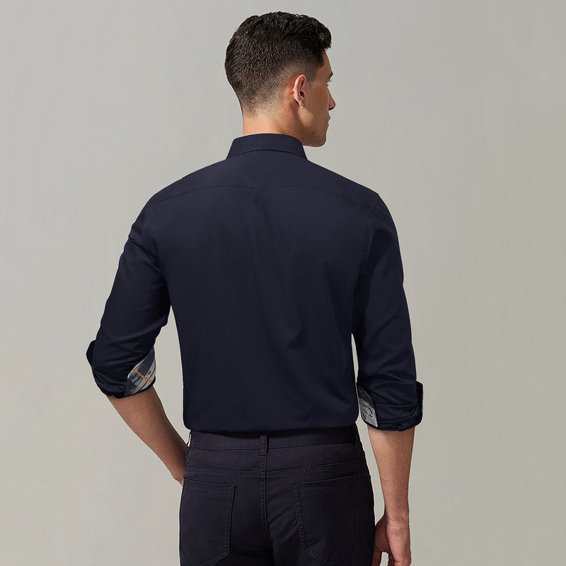 Casual Formal Shirt with Pocket - NAVY BLUE/YELLOW
