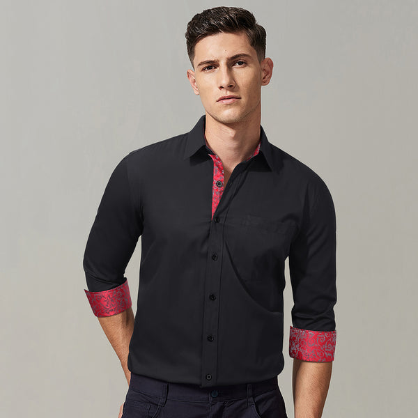 Casual Formal Shirt With Pocket Black Red