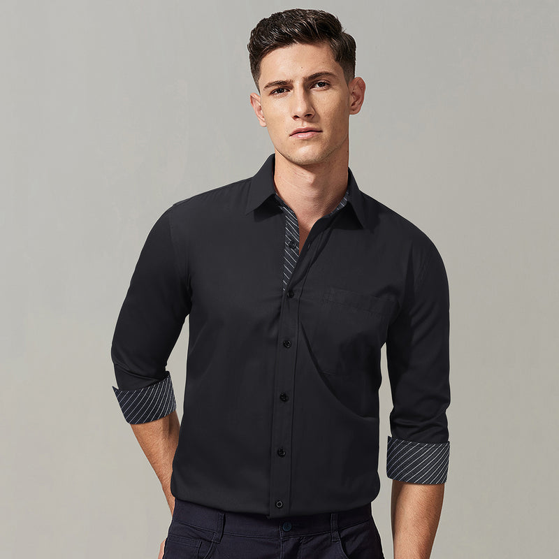 Casual Formal Shirt With Pocket Black White