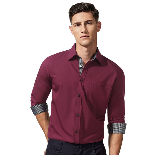 Casual Formal Shirt with Pocket - 06-BURGUNDY2