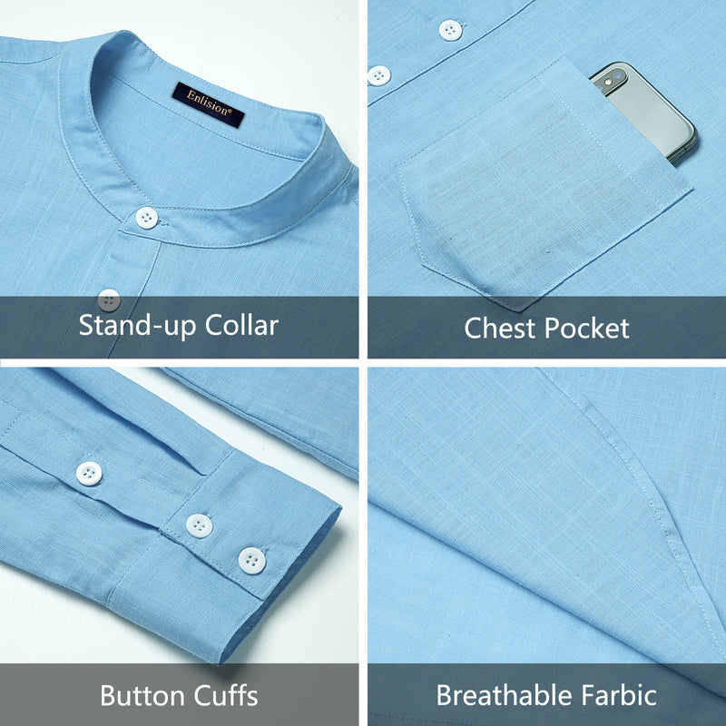 Casual Henley Shirt with Pocket - SKY BLUE