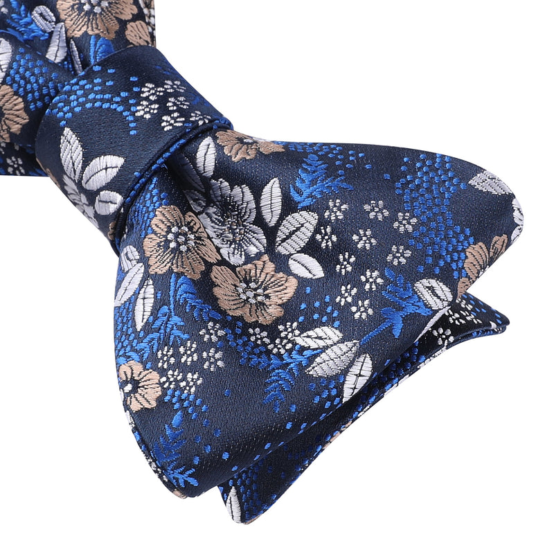 Floral Bow Tie & Pocket Square - A-NAVY BLUE/WHITE/BROWN