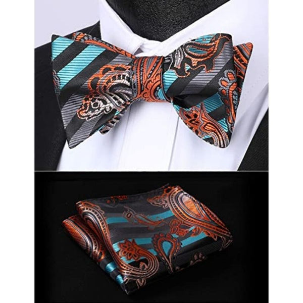 HISDERN Bow Ties for Men 3pcs Mixed Self-Tie Bow Tie and Pocket Square Set Classic Formal Tuxedo Wedding & Party Bowtie