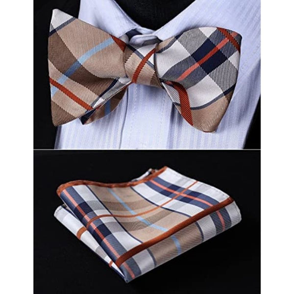 Plaid Bow Tie & Pocket Square - B-BROWN 2