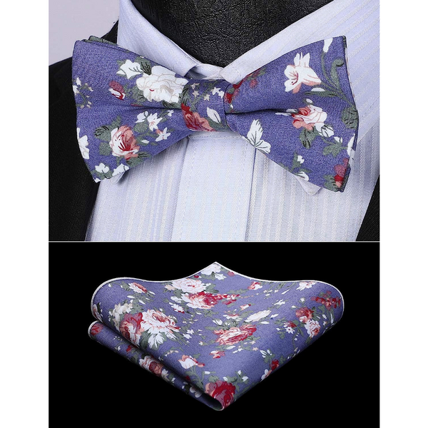 Paisley Pre-Tied Bow Tie & Pocket Square - I-FLORAL PRINT BLUE/PINK